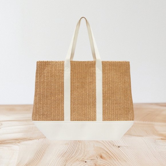 Show Me Your MuMu Tan and White Sunseeker‎ Tote - Picture 2 of 5